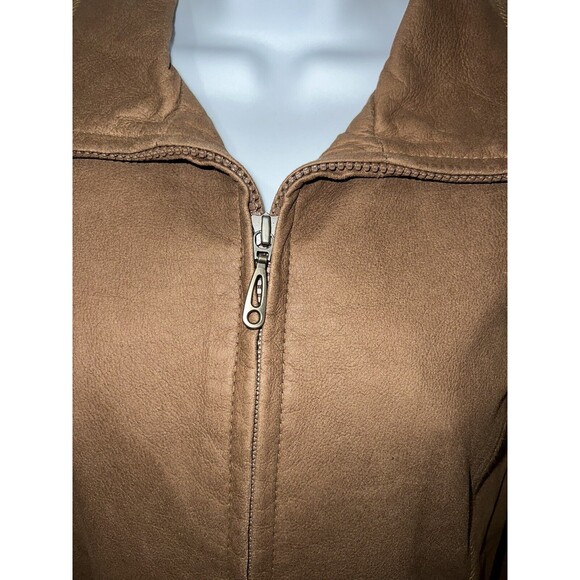 REMY LITE Brown Leather Coat Full Zip Crop Women's Jacket Excellent Condition XS - Picture 4 of 7